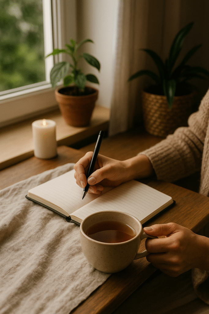 journal and tea journal and tea